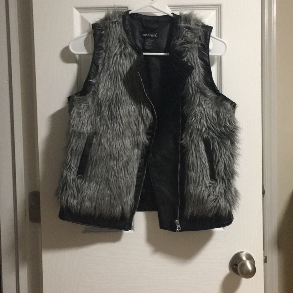 Women's faux leather and fur vest
